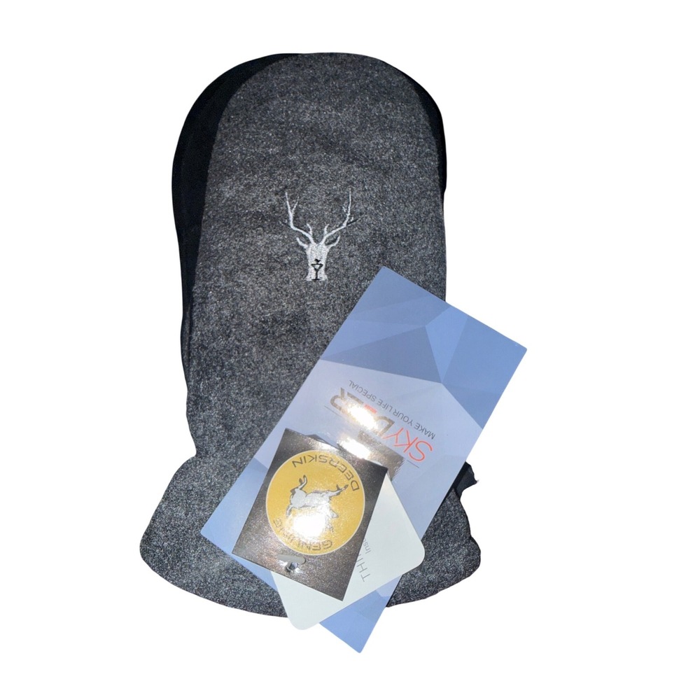 Skydeer Mens XL Genuine Deerskin 3M Thinsulate Winter Mittens Gray Black SD5172M